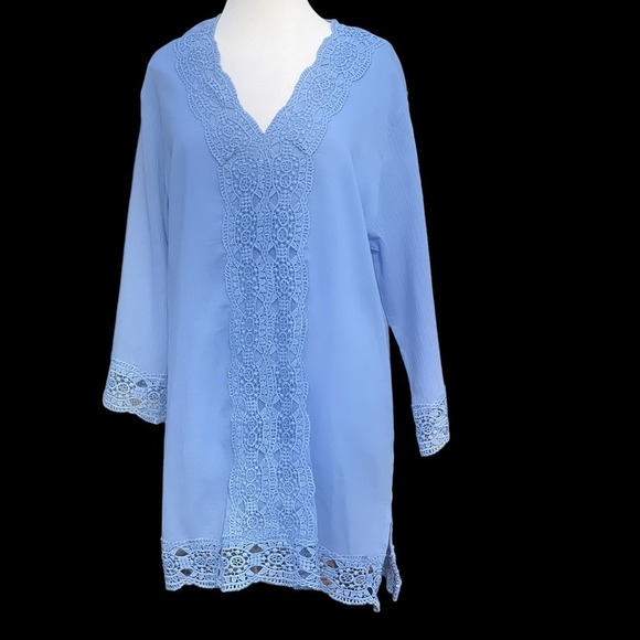 Isaac Mizrahi Daisy Swim Cover-Up in Grapemist Blue - Picture 7 of 16